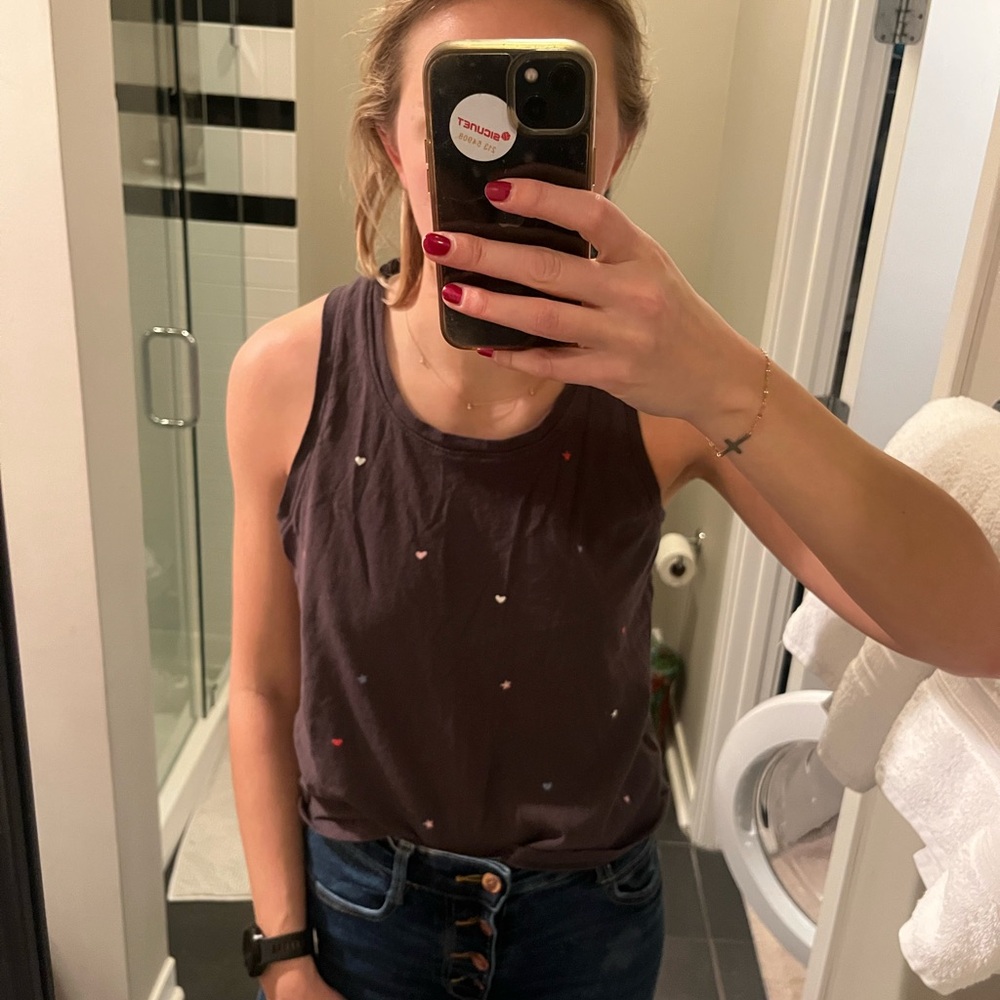 Sundry Black Tank Top with Heart Accents